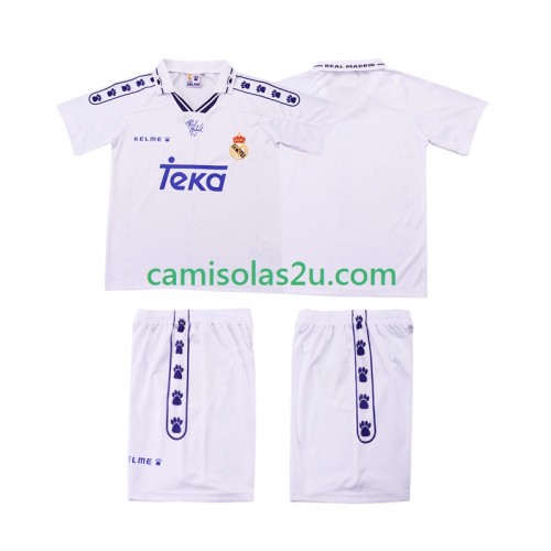 Camisolas de futebol Real Madrid Retro Criança Equipamento Principal 1994 1996 Manga Curta Camisolas de futebol Real Madrid Retro Criança Equipamento Principal 1994 1996 Manga Curta